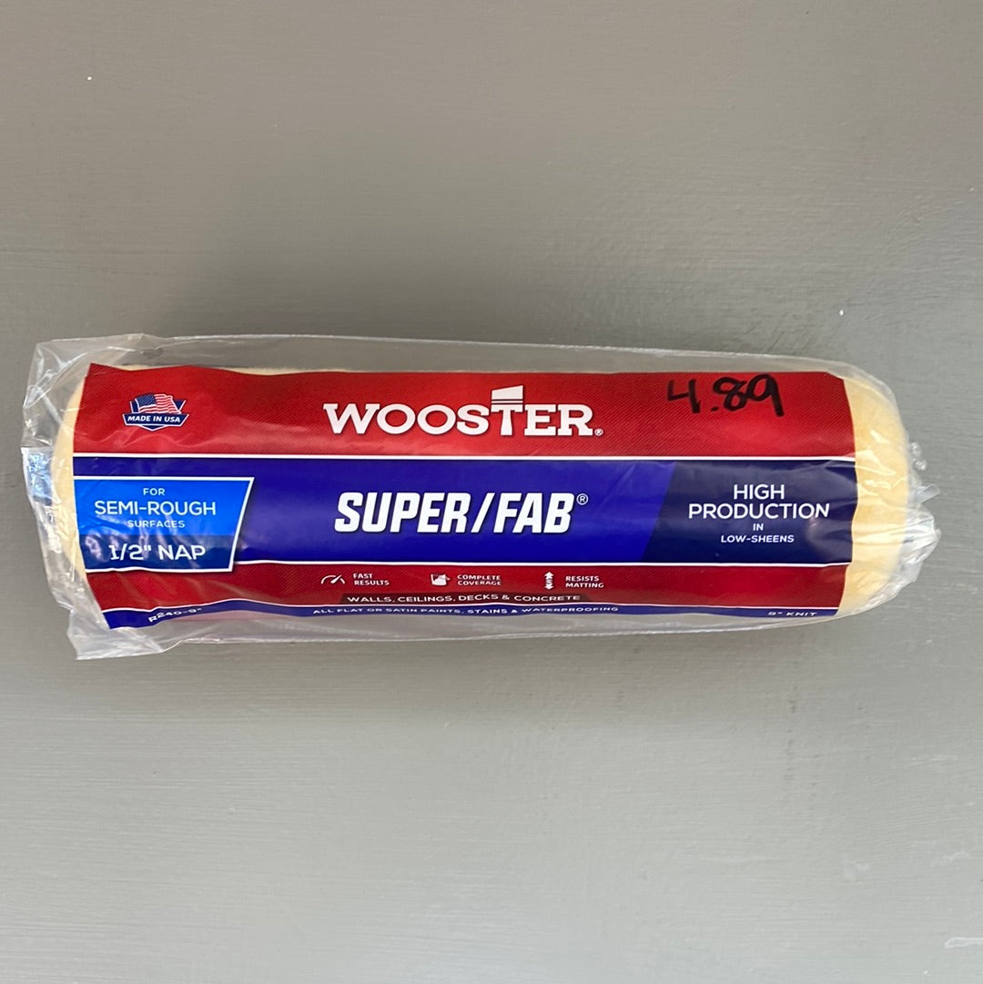 Wooster 9" Super/Fab Roller Cover, 1/2" Nap Semi-rough